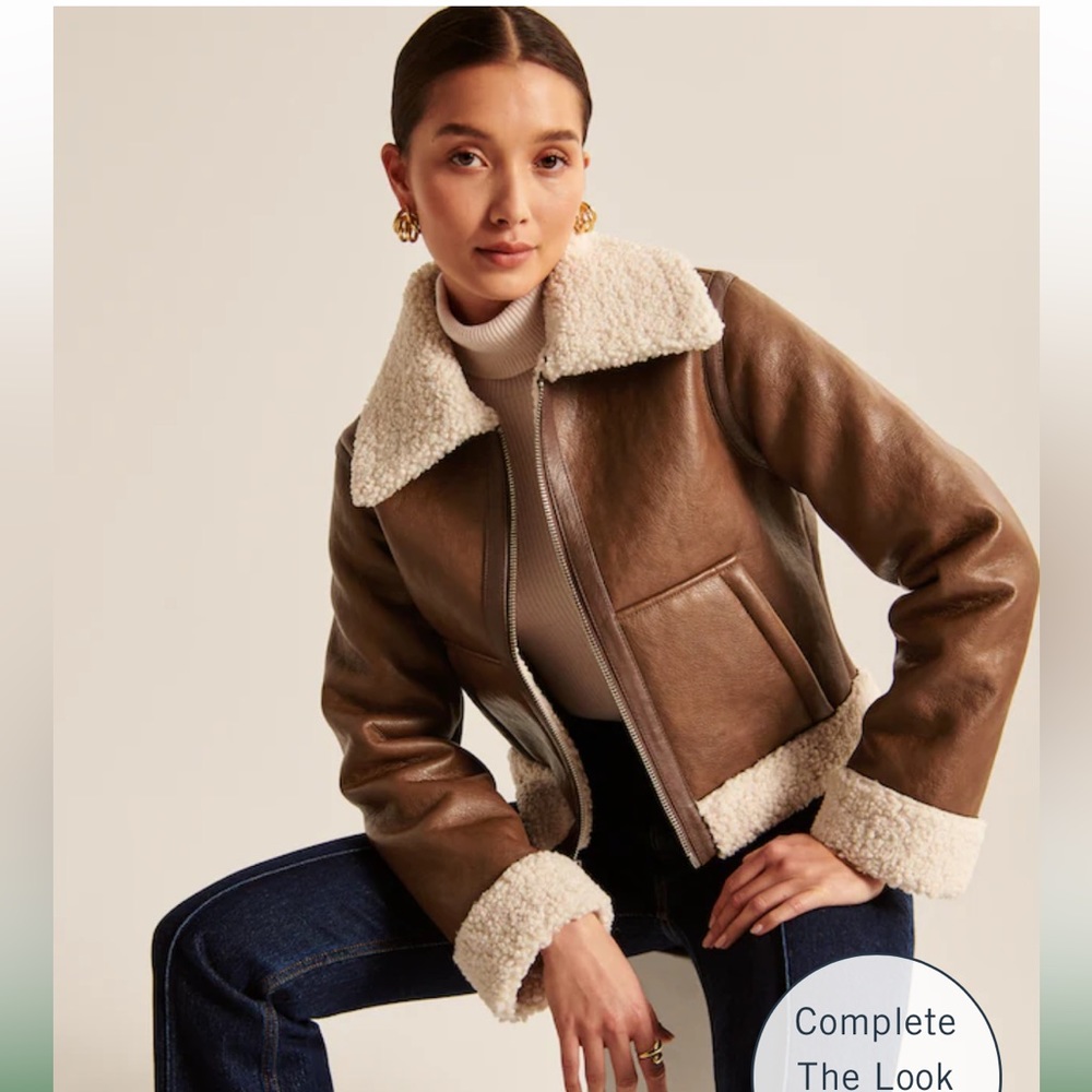 Abercrombie Vegan Leather Sherpa Lined leather shearling jacket - XS